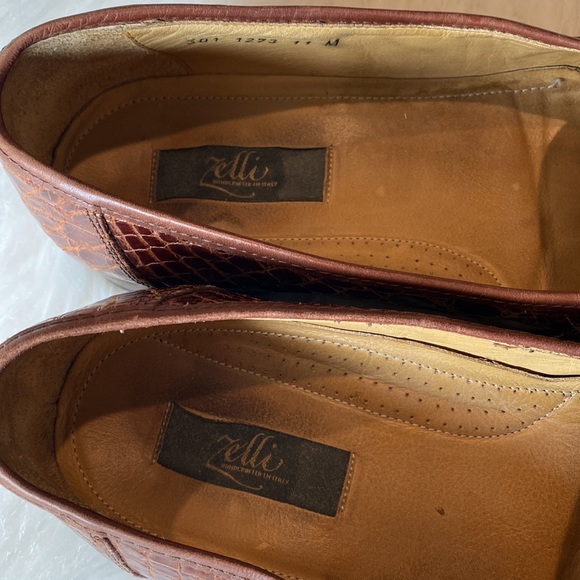 Zelli Italian Men’s Slip-On Penny Loafer in Cognac Crocodile Leather - Picture 9 of 11